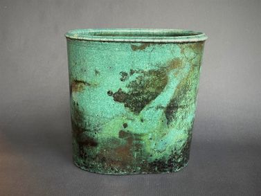 Stor oval vase raku grøn 