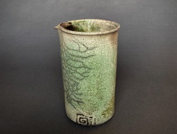 Dorte Visby keramik, cylinder flødekande raku grøn